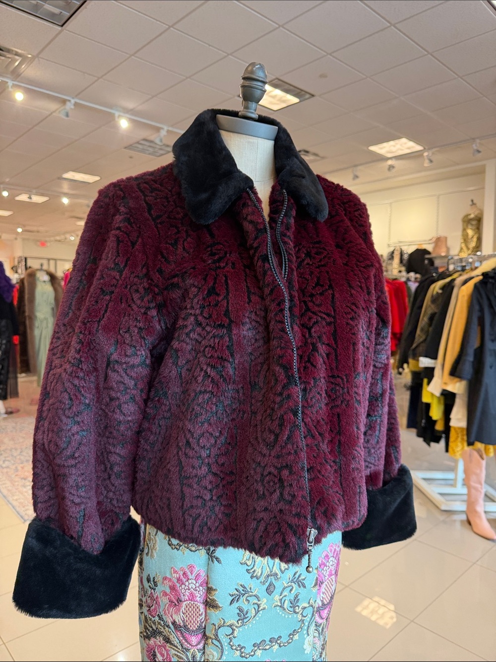 Women's Burgundy Faux Fur Jacket small
